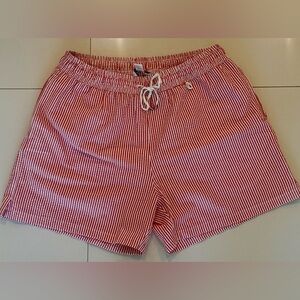 Loro Piana Red and White Striped Men’s Swim Trunks